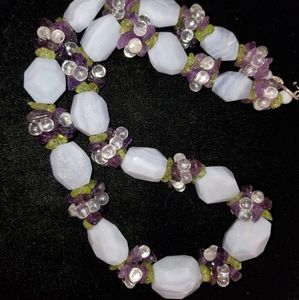 Ross Simon Lace Agate Amethyst Peridot Gemstone Necklace Chunky